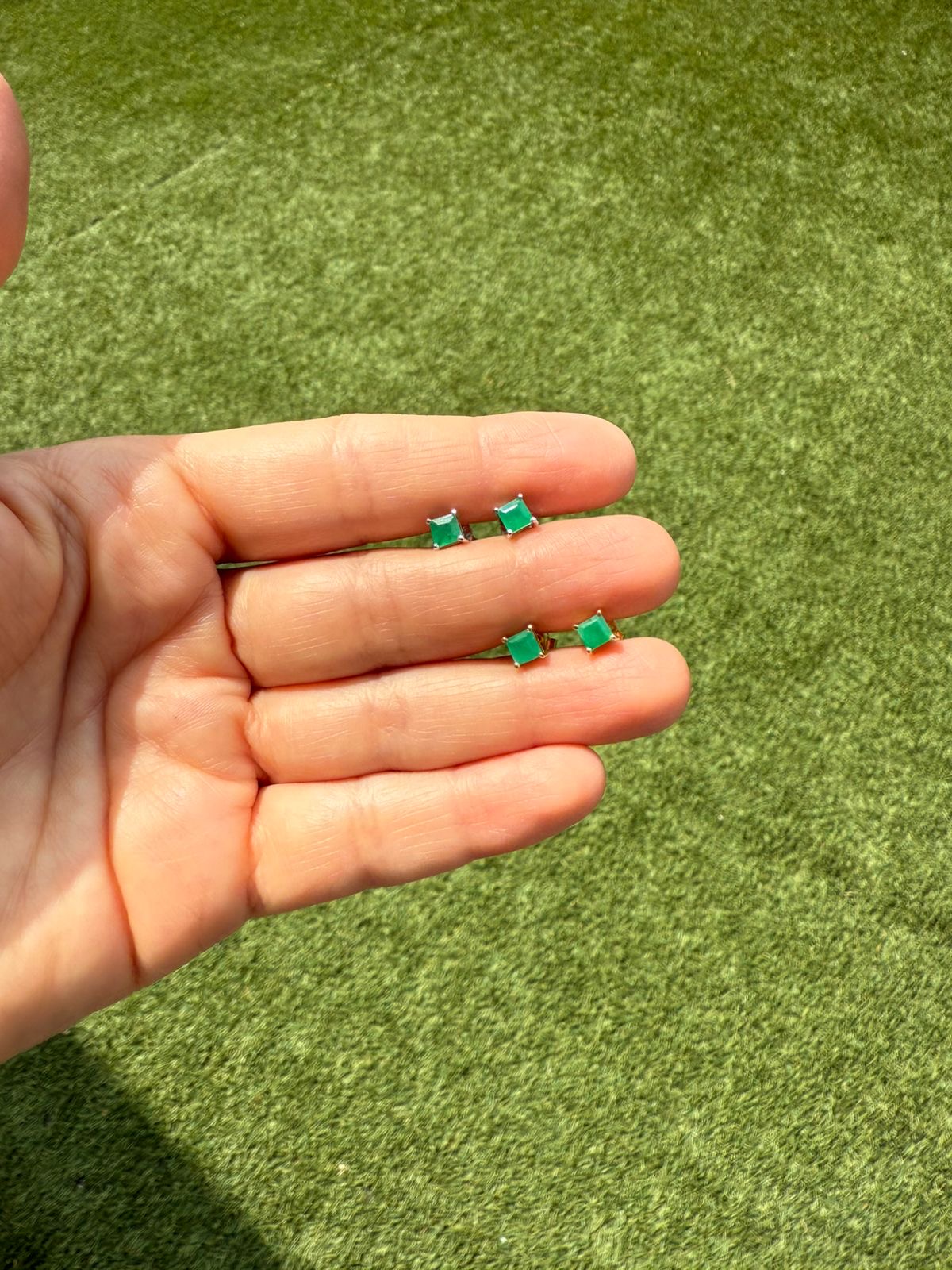 Aretes Solitario Cuadrado De Esmeralda