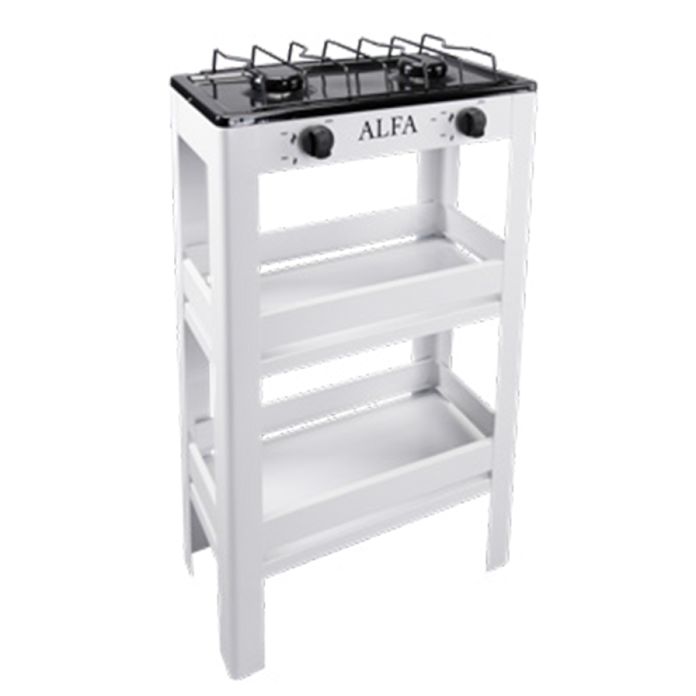 ESTUFA ALFA 2 QUEMADORES MODELO 403 CON ESTANTE