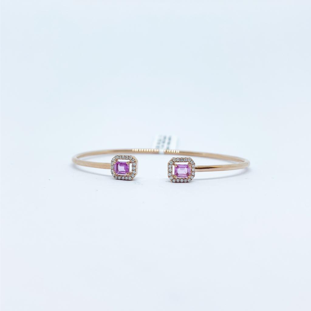 Brazalete Doble Cuadro Zafiro Rosa con Diamante