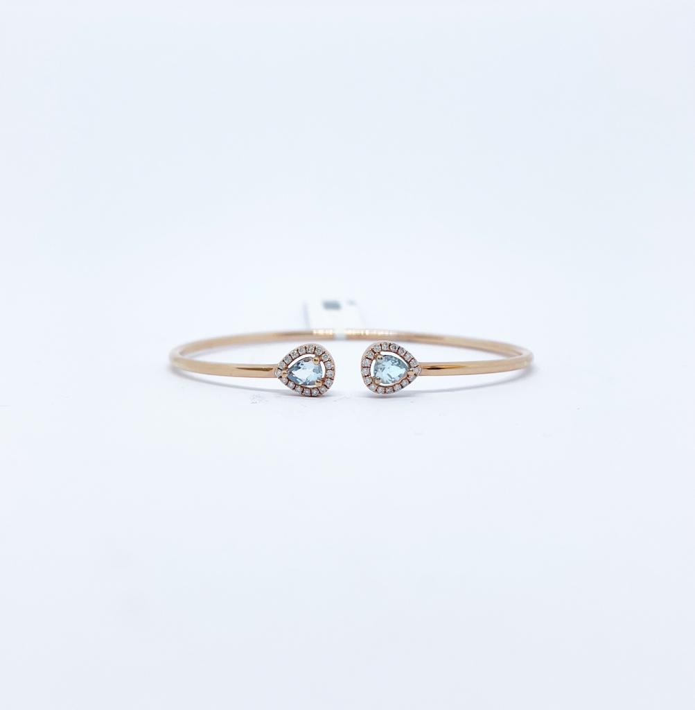 Brazalete Doble Gota Aguamarina con Diamante