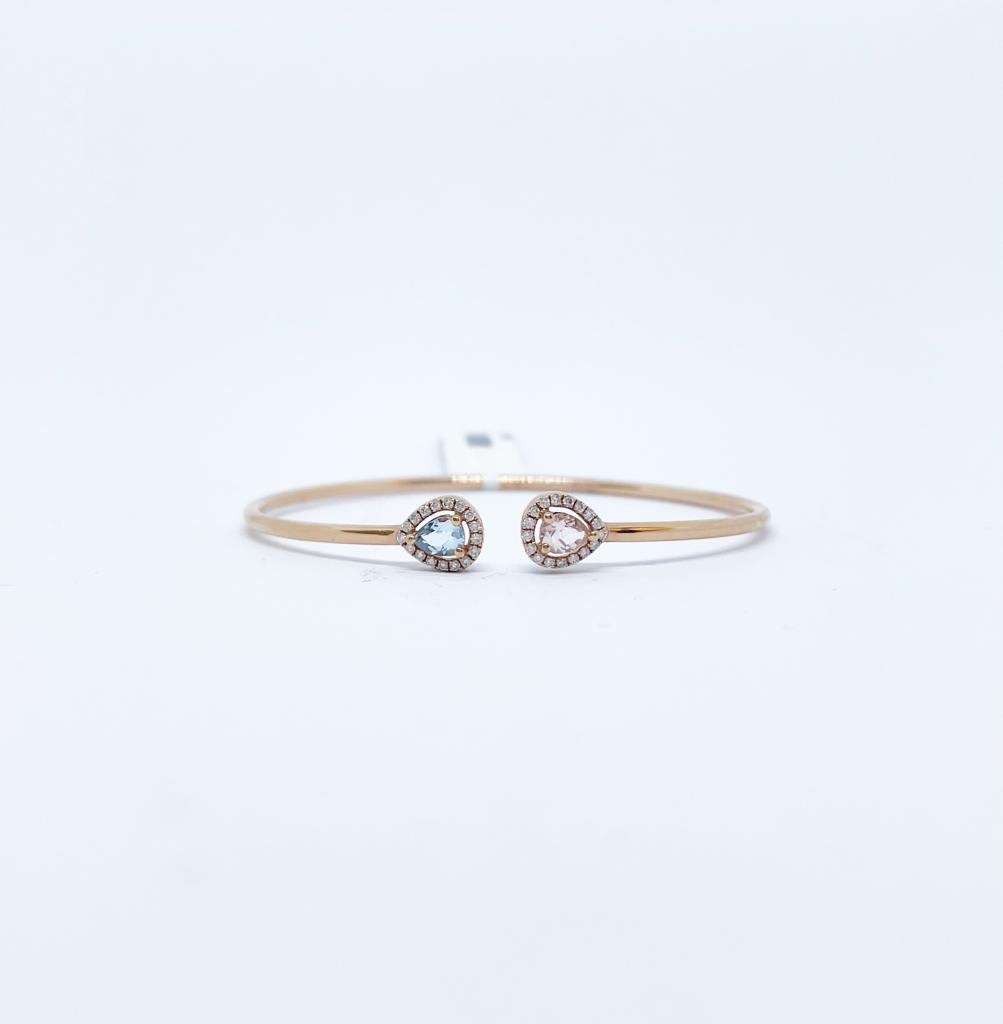 Brazalete Doble Gota Aguamarina y Morganita con Diamante