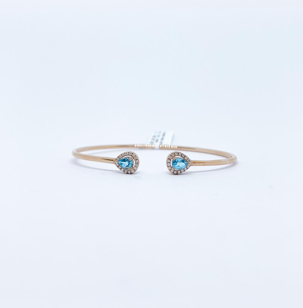 Brazalete Doble Gota Topacio Azul con Diamante