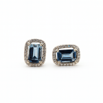 Aretes Cuadro Topacio London Blue Con Halo De Diamantes