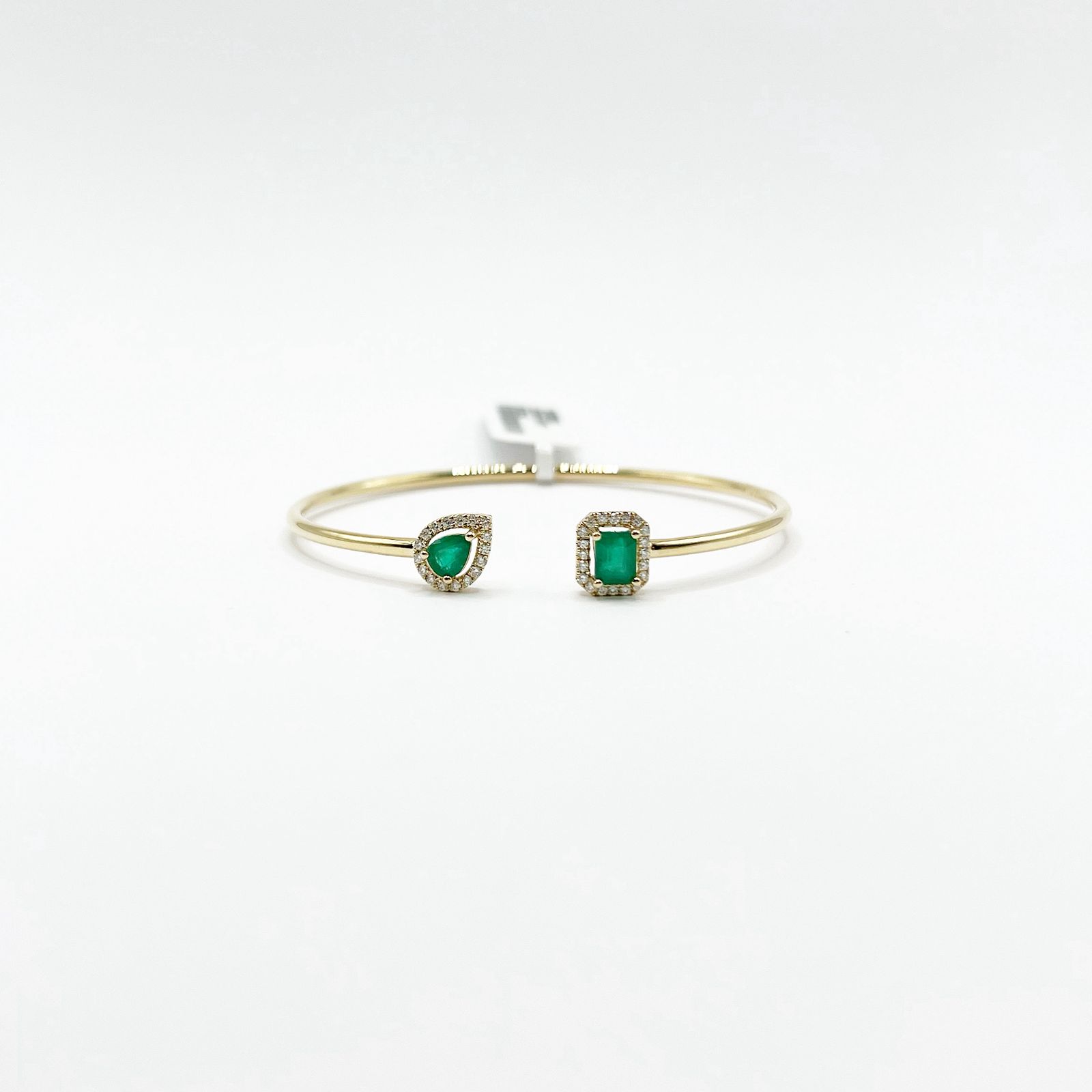 Brazalete Cuadro y Gota De Esmeralda Con Diamantes