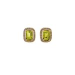 Aretes Cuadro Peridoto Con Halo De Diamantes