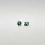 Aretes Cuadro Esmeralda Con Halo De Diamantes