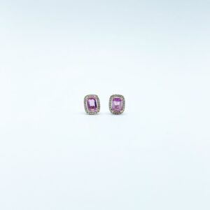 Aretes Cuadro Zafiro Rosa Con Diamantes