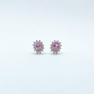 Aretes Zafiro Rosa Con Diamantes
