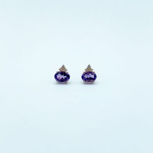 Aretes Amatista Oval Con Diamantes