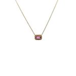 Collar Cuadro De Zafiro Rosa Con Halo De Diamantes