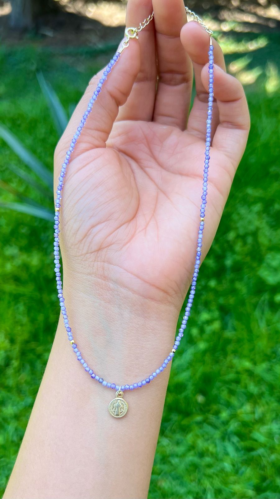 Collar De Amatista Con Dije San Benito