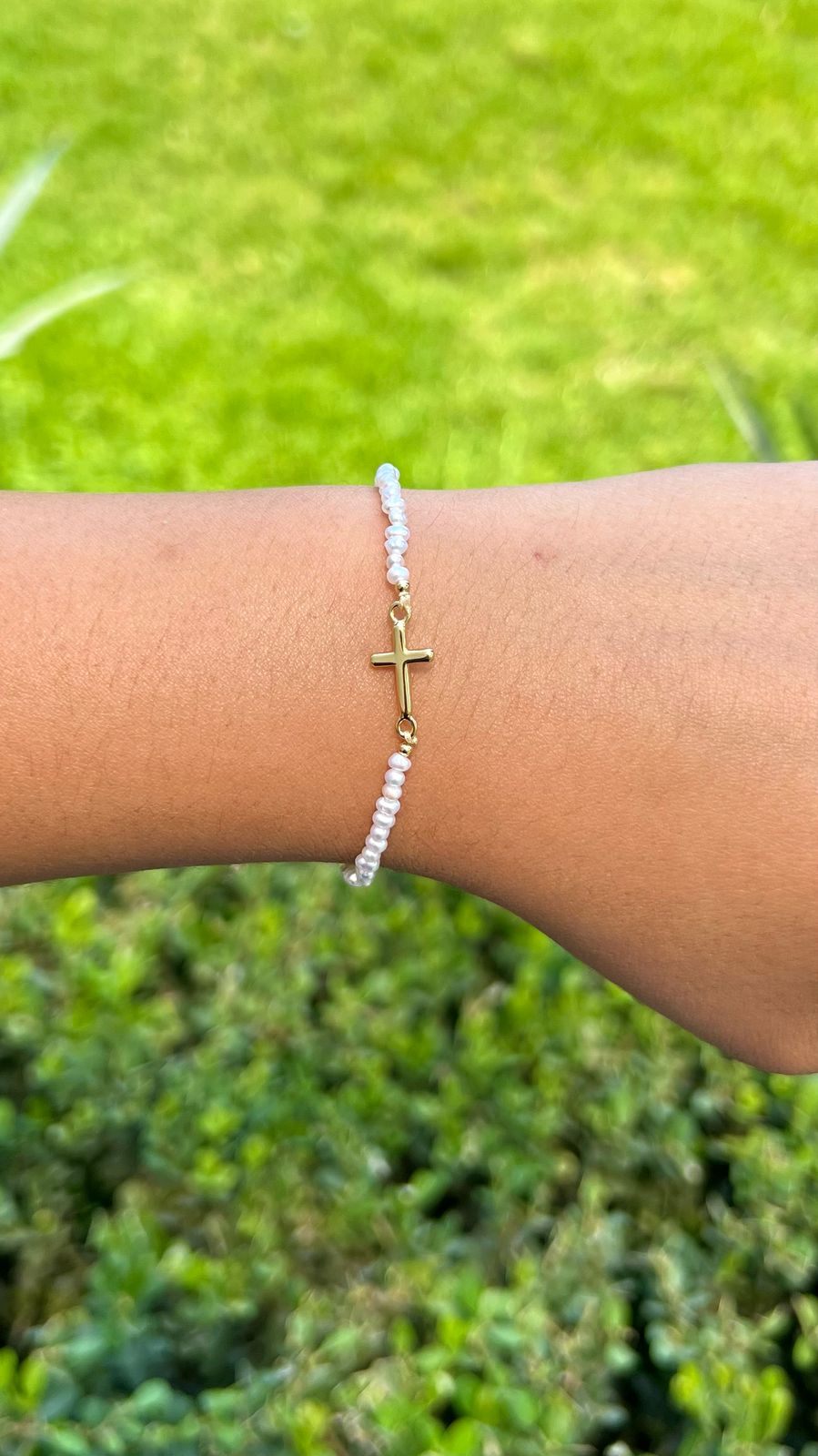 Pulsera Cruz Con Perlas